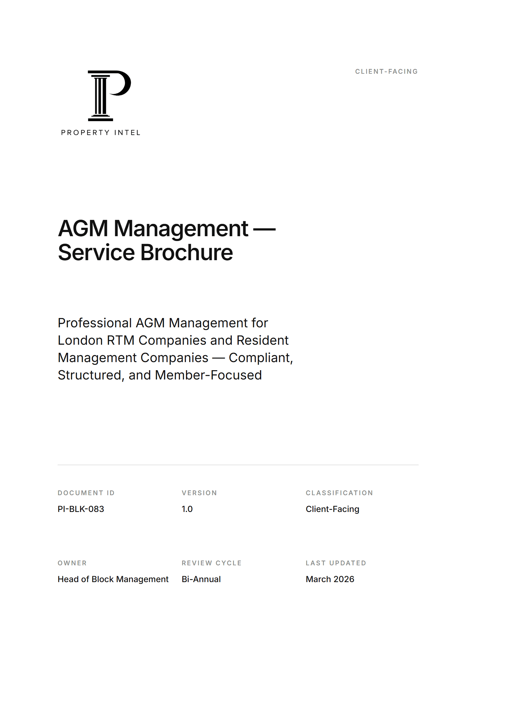 Cover preview for the AGM Management brochure.