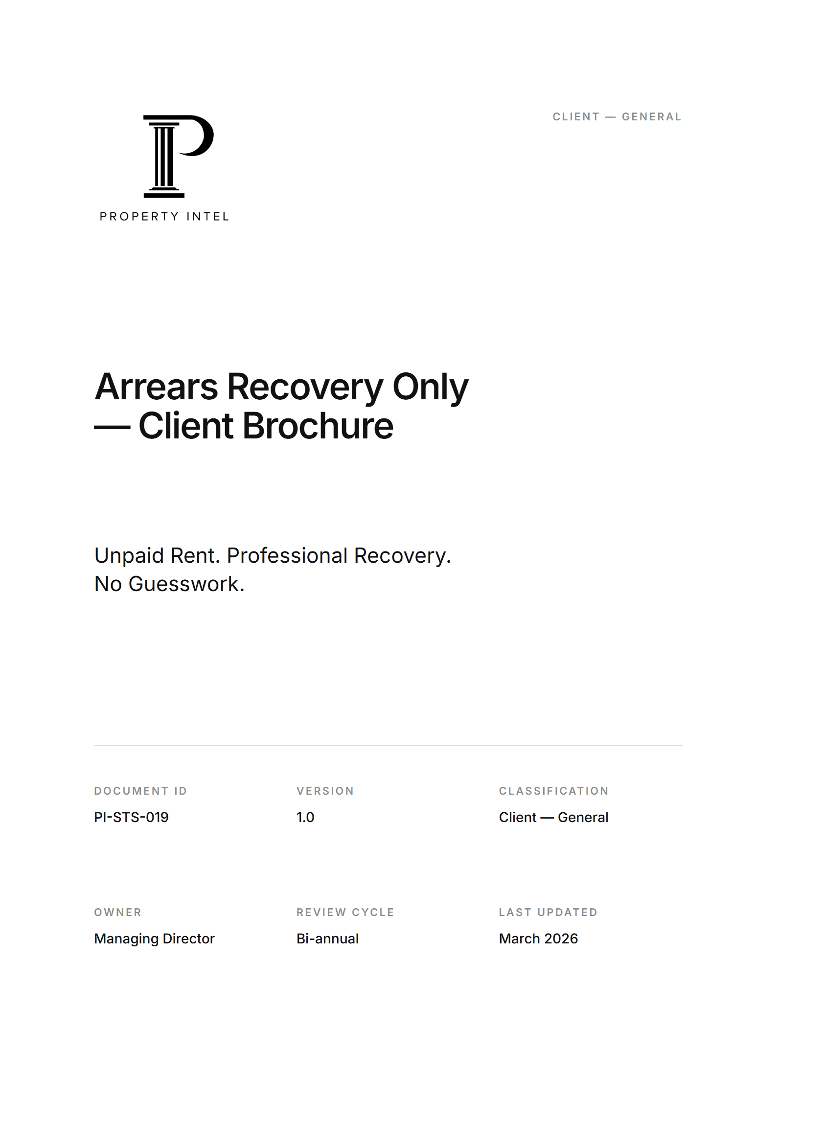 Cover preview for the Arrears Recovery Only brochure.