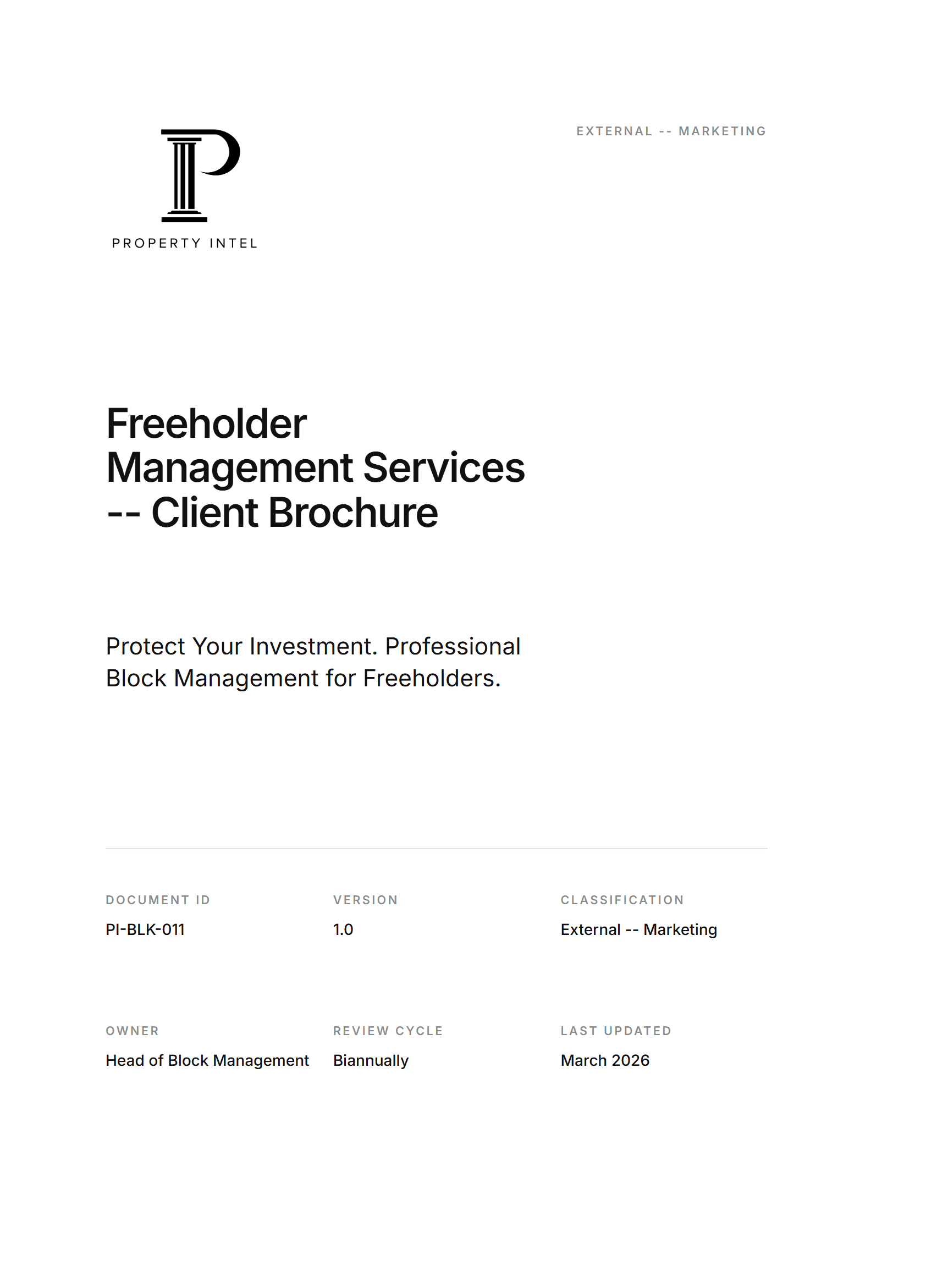 Cover preview for the Freeholder Management Services brochure.