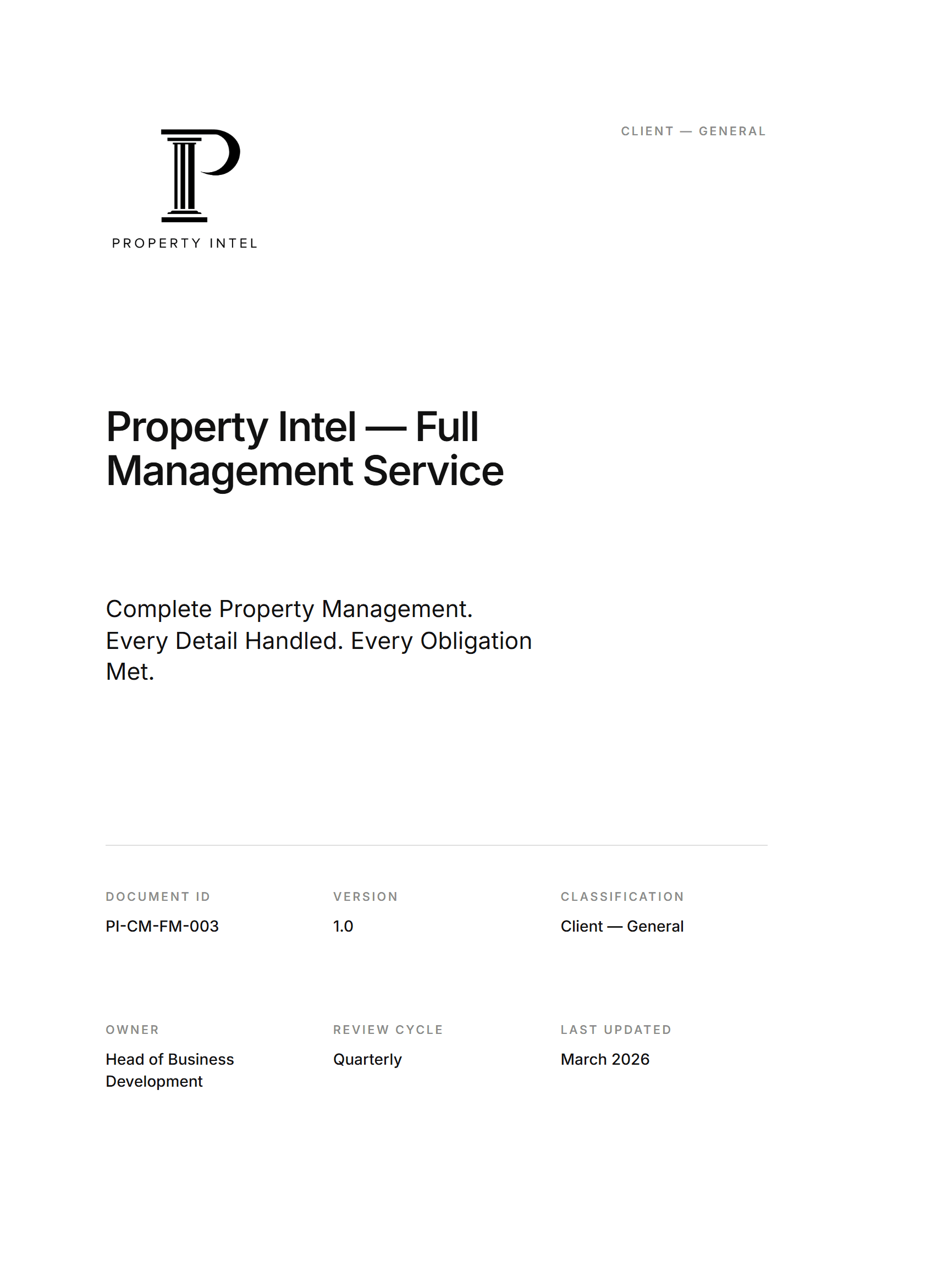 Preview of the Full Management brochure cover.