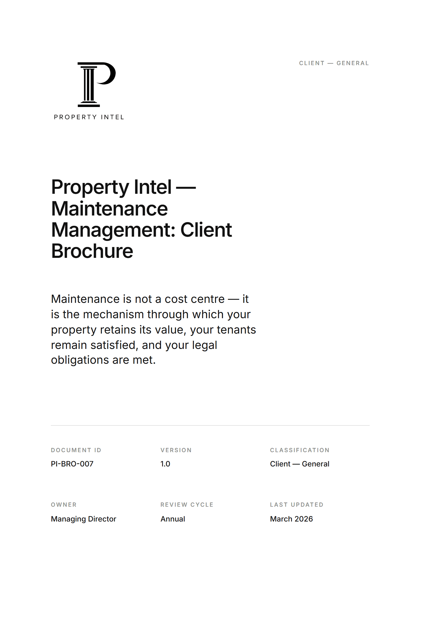 Cover preview for the Maintenance Management brochure.