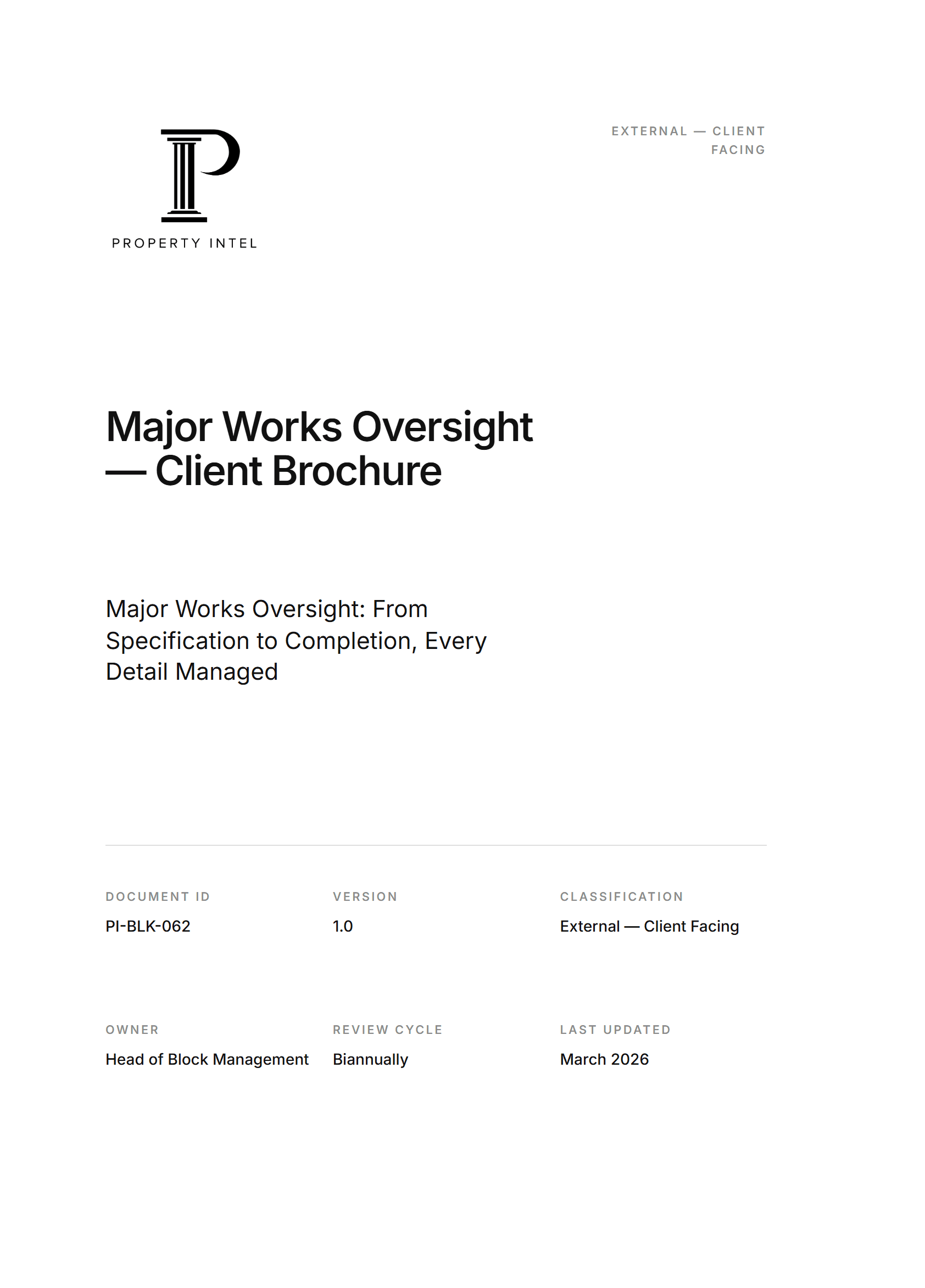 Cover preview for the Major Works Oversight brochure.