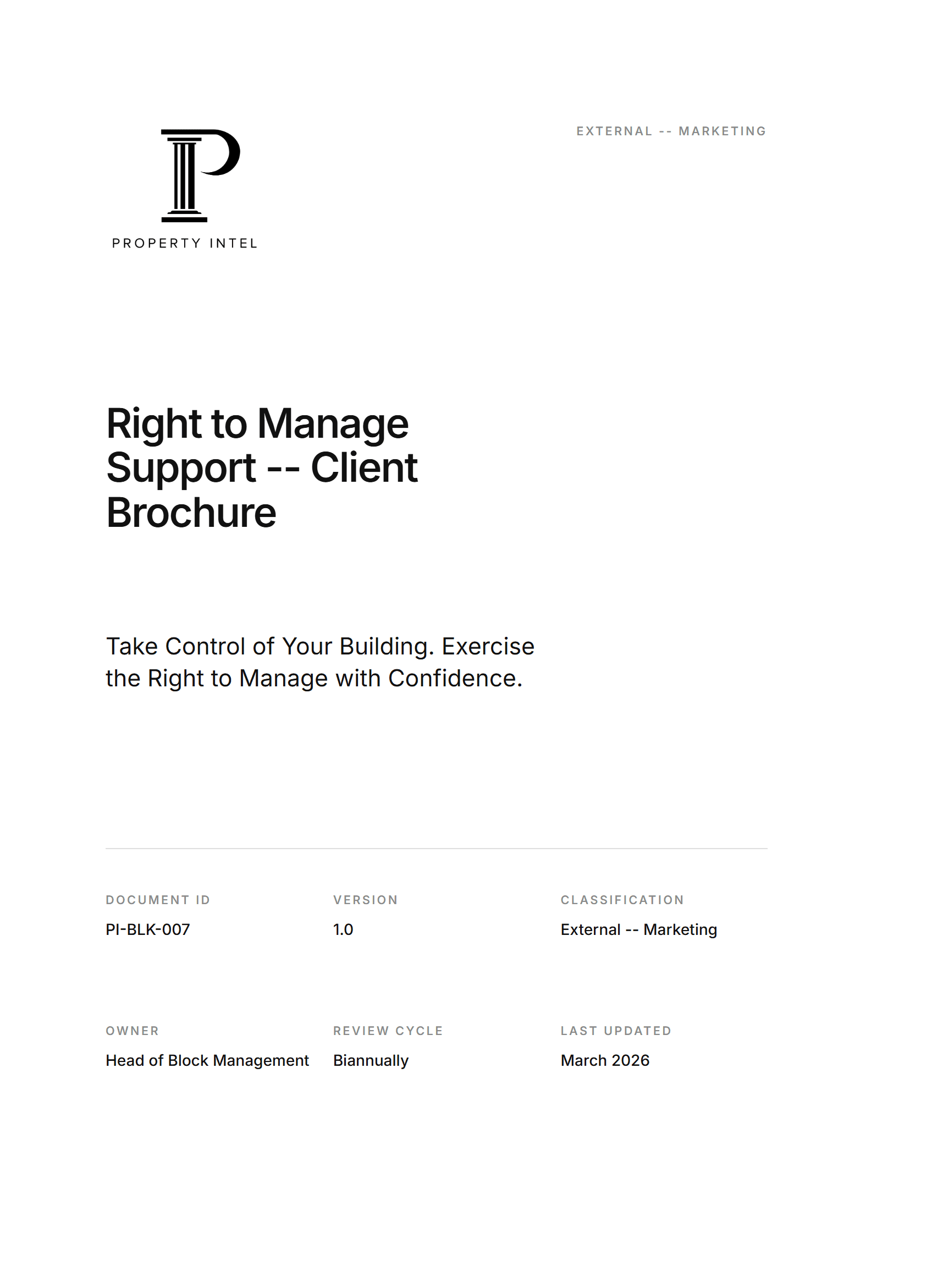 Cover preview for the Right to Manage Support brochure.
