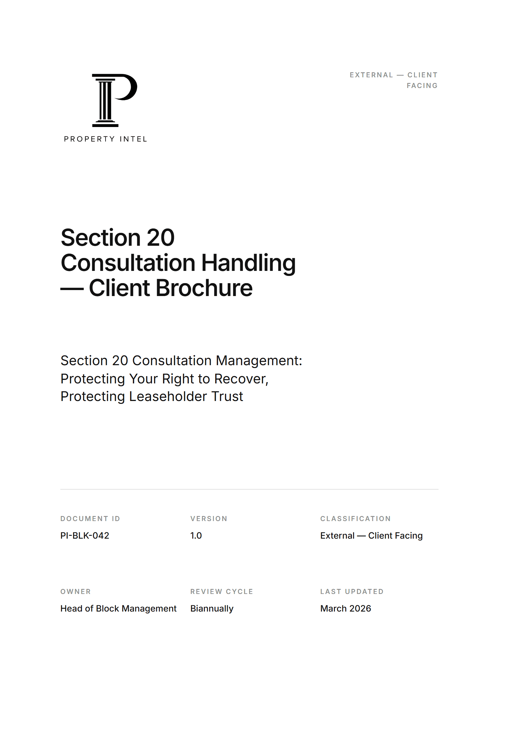 Cover preview for the Section 20 Consultation brochure.