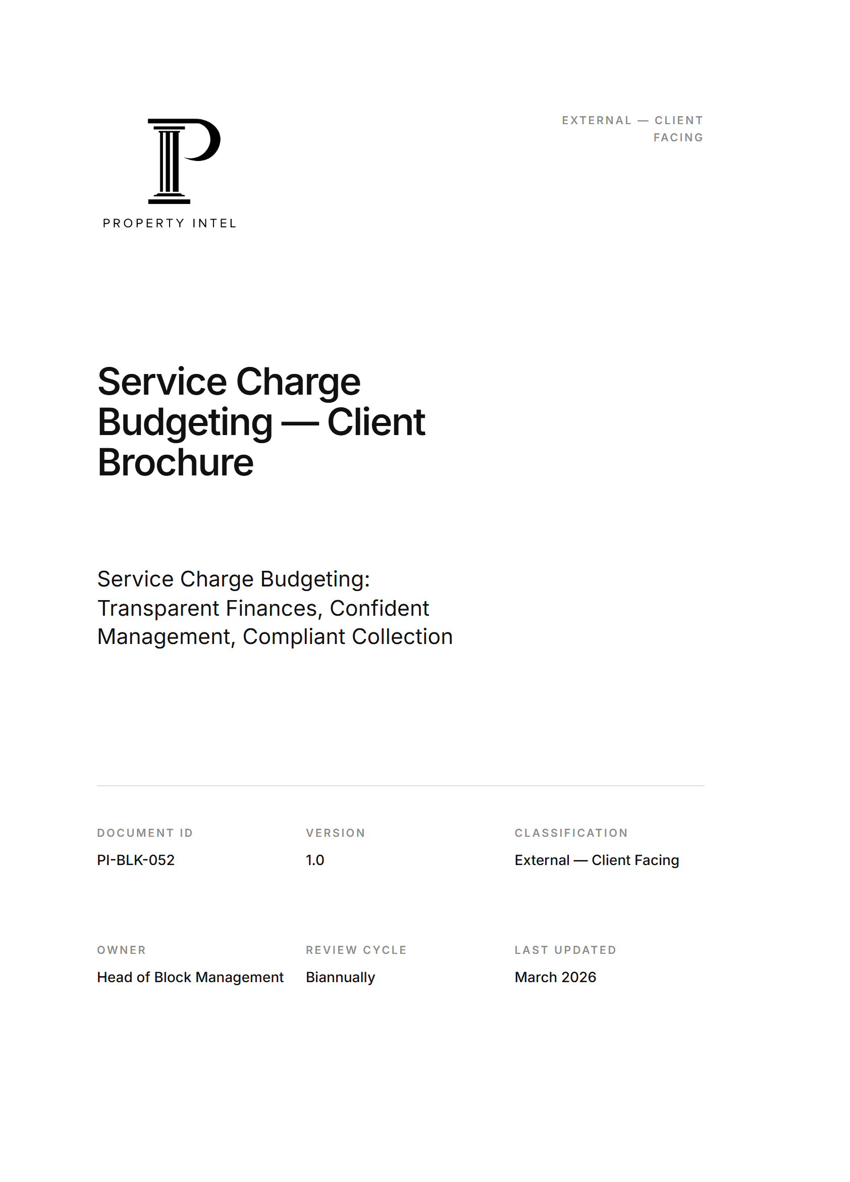 Cover preview for the Service Charge Budgeting brochure.