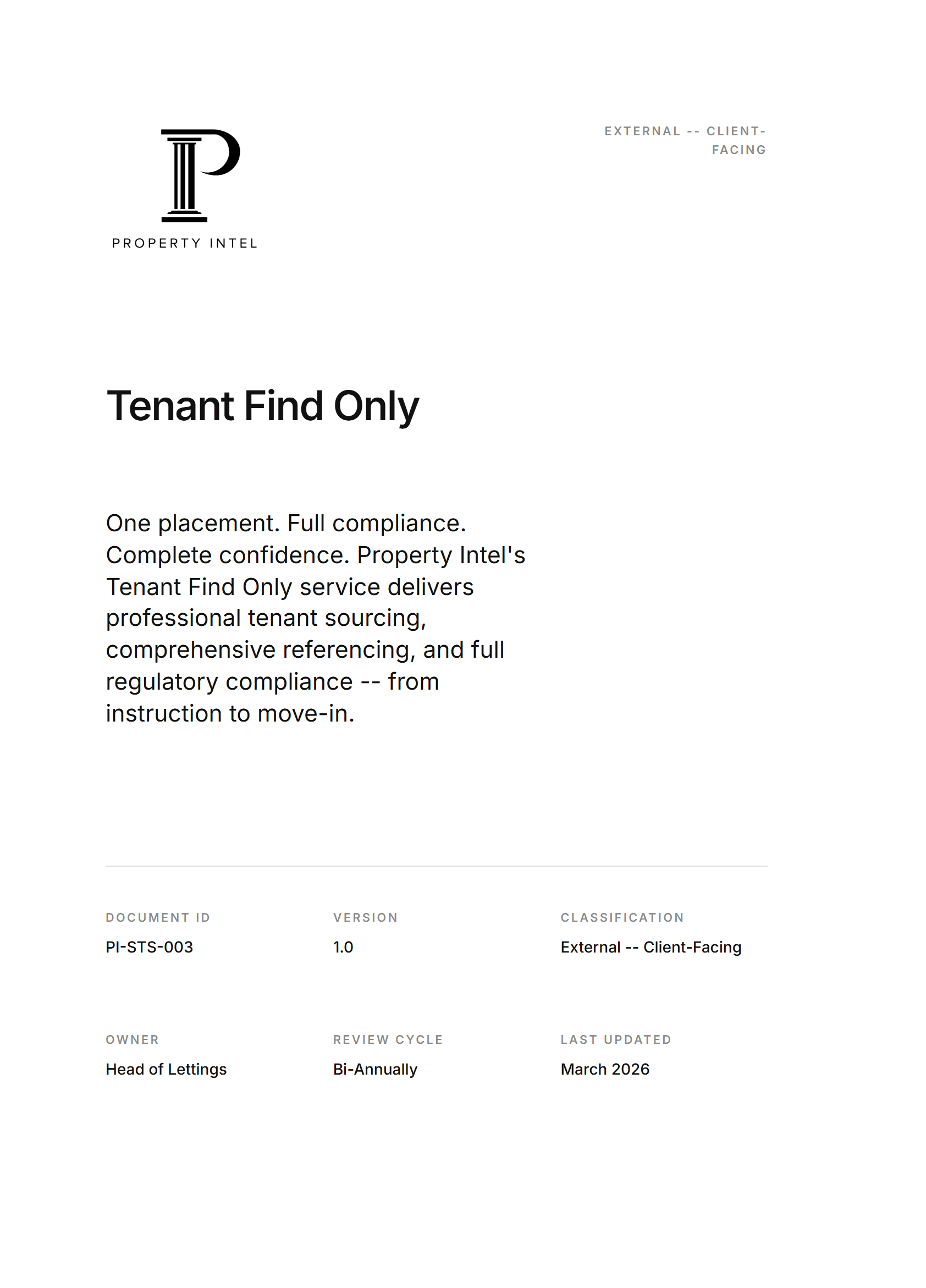 Cover preview for the Tenant Find Only brochure.